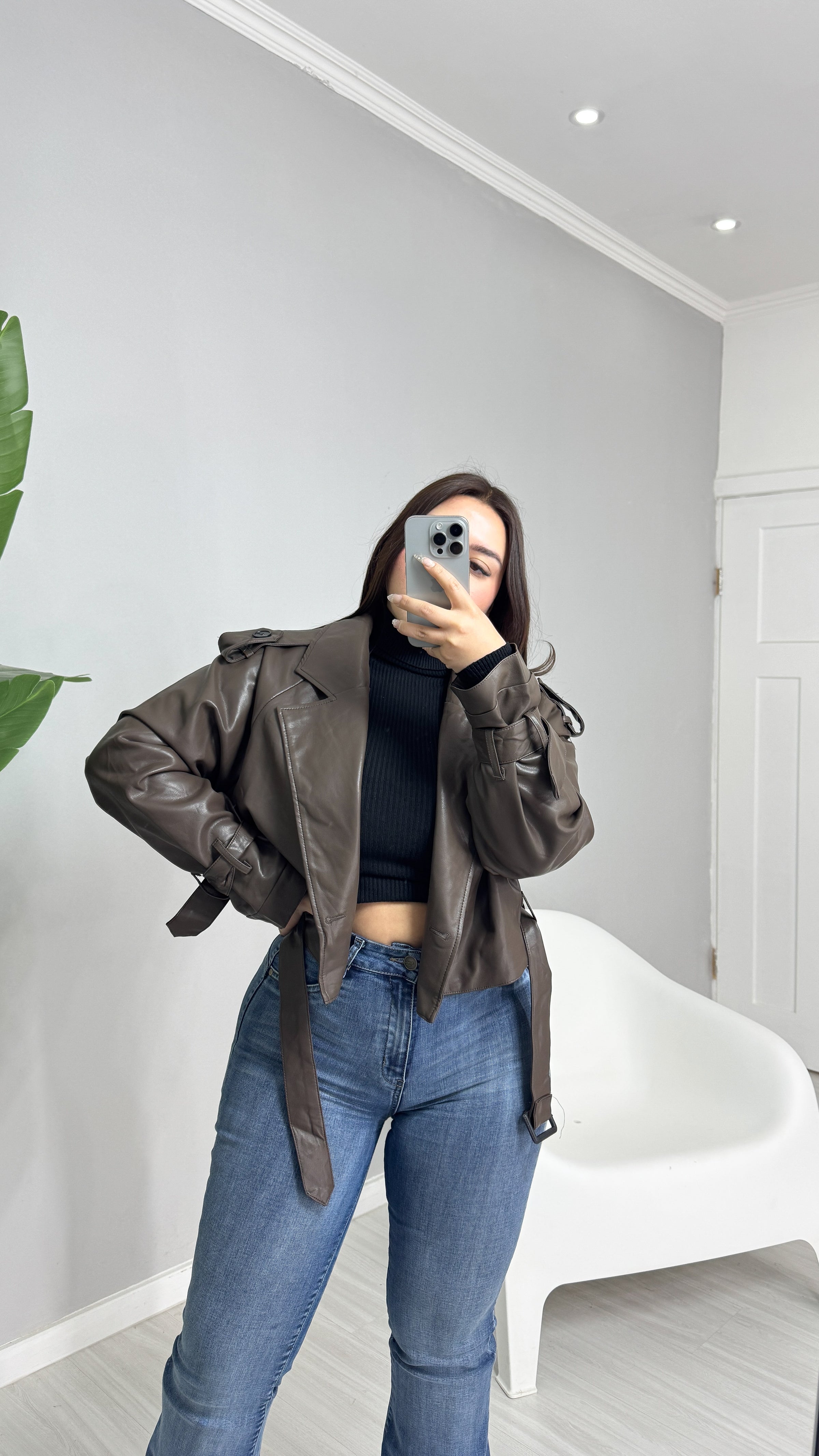 JACKET CUERO AVIADORA CROP