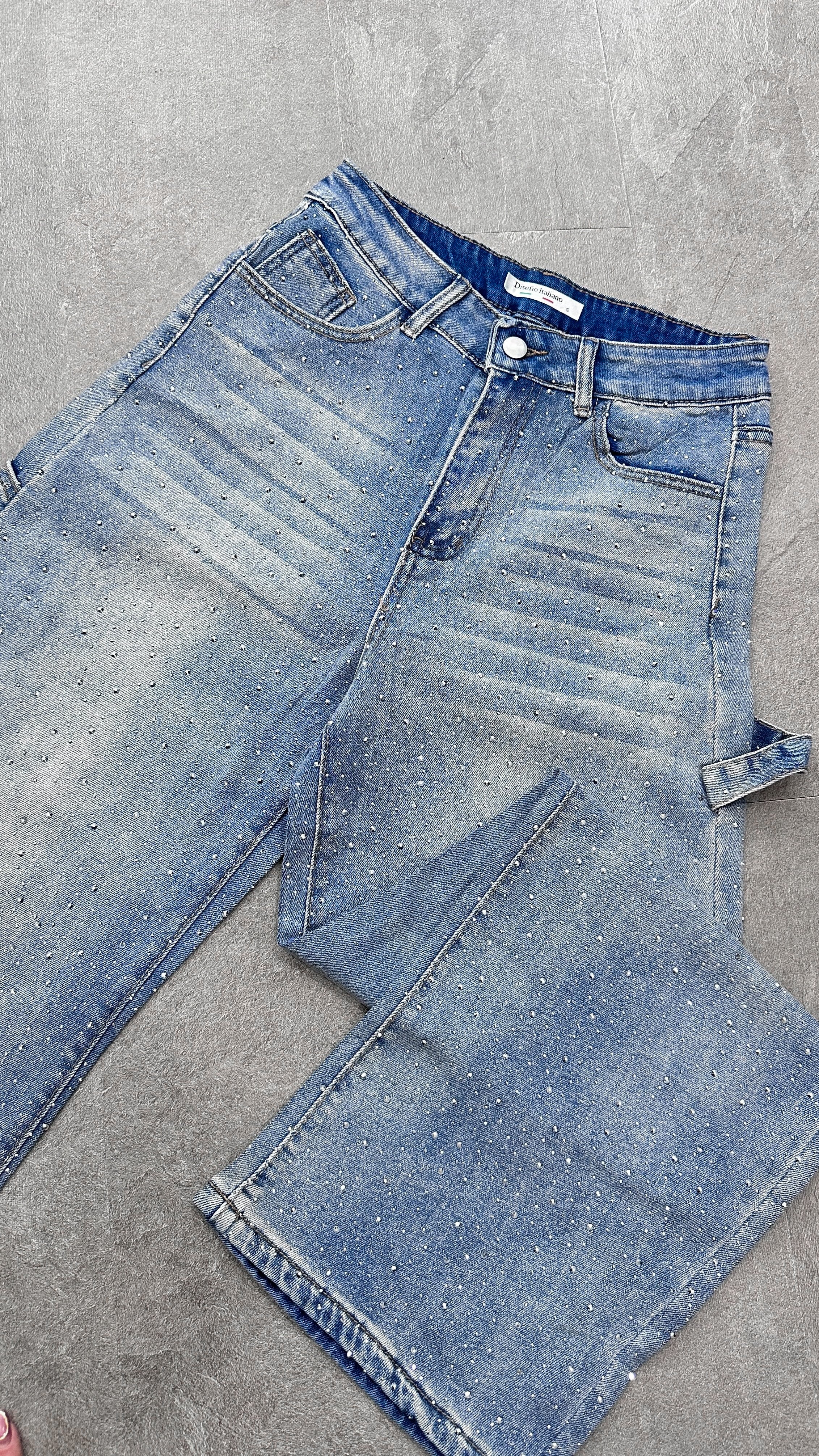 JEANS BAGGY BRILLOS CELESTE