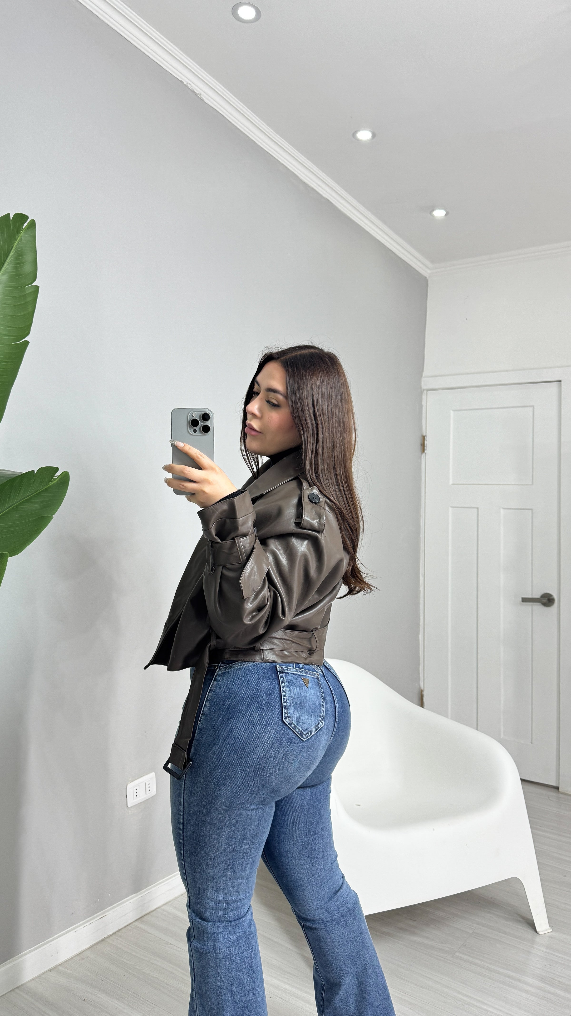 JACKET CUERO AVIADORA CROP
