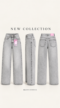 JEANS WIDE LEG COQUETTE GRIS X YASMIN TENDENCIA®️