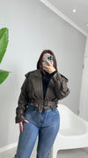 JACKET CUERO AVIADORA CROP